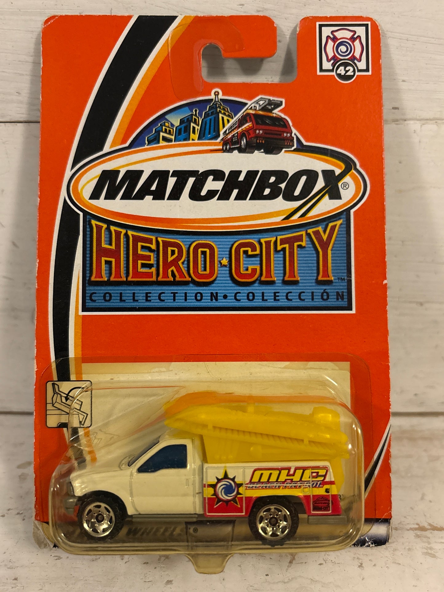 Matchbox - Ford F Series Truck with Rescue Boat - Beach Patrol. On rare Hero City Card