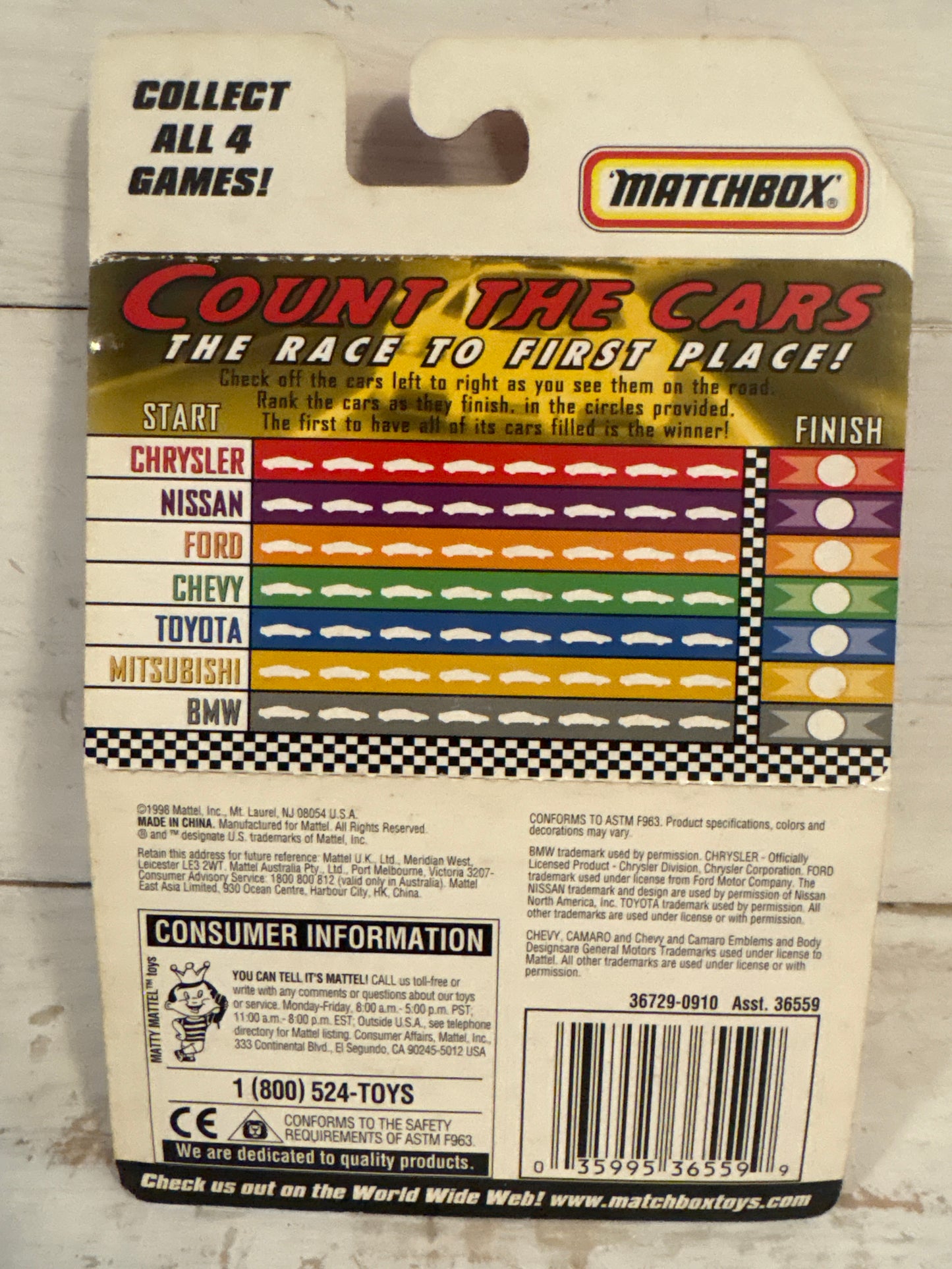 Matchbox - Camaro Police Car - on rare collectable game card