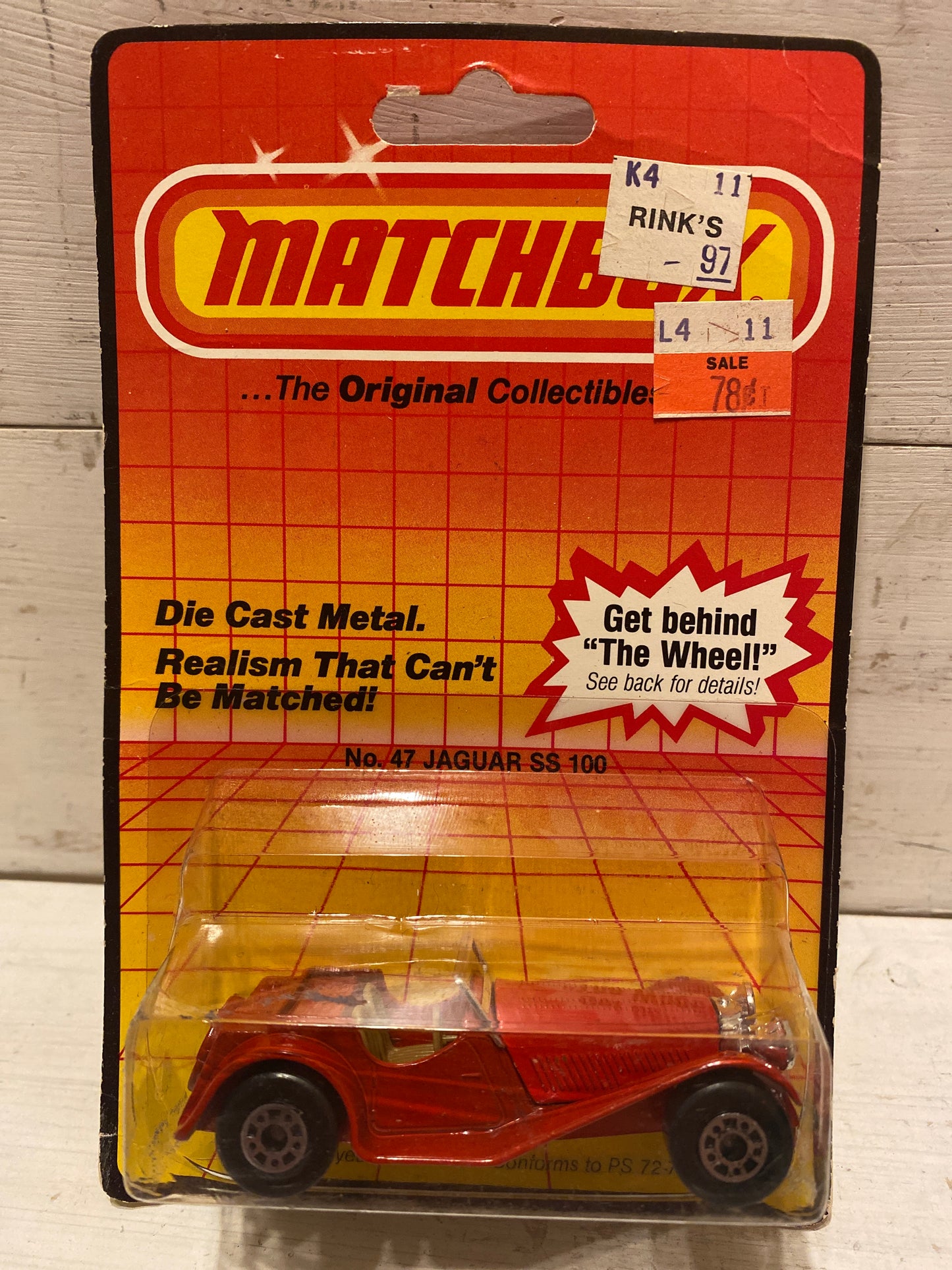 Matchbox Jaguar SS100 - red on US Yellow Grid card