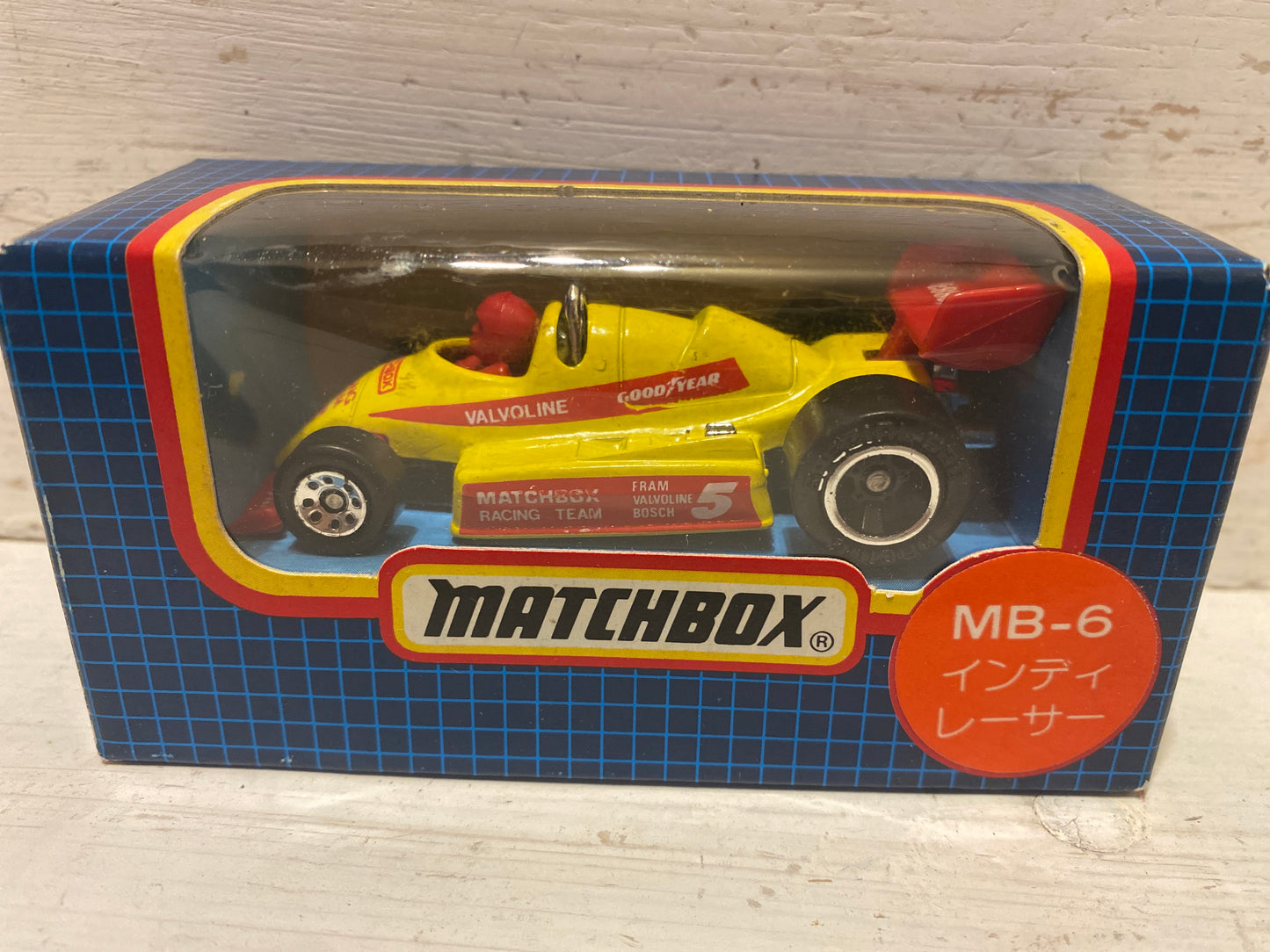 Matchbox F1 Racer - Yellow in rare Japanese blue grid window box