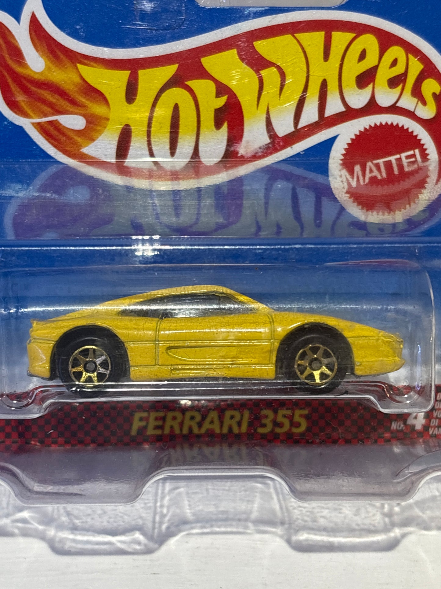 Hot Wheels - Ferrari 355 - Yellow with G7sp wheels on Rare Short Card