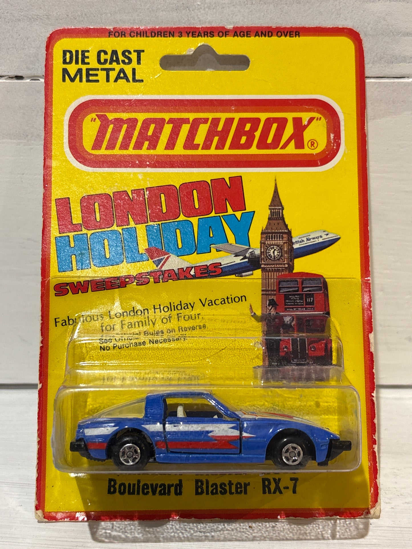 Matchbox - Boulevard Blaster RX-7 on London Holiday Sweepstakes Card
