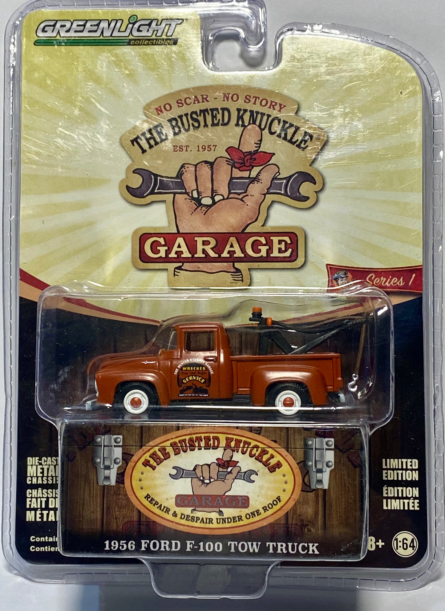 Greenlight Collectibles Busted Knuckle Garage Series 1 - 1956 Ford F100 Tow Truck