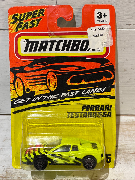 Matchbox - Ferrari Testarossa - Neon Yellow with Black & Pink Stripes Tampo