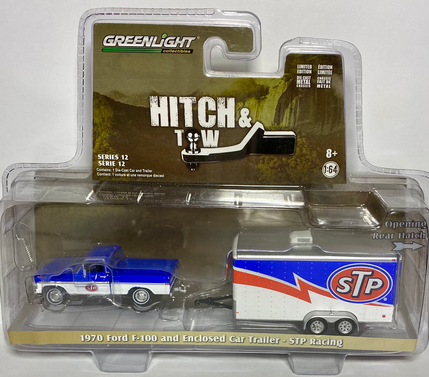 Greenlight Collectibles Hitch & Tow 1970 Ford F-100 and Enclosed car Trailer - STP Racing