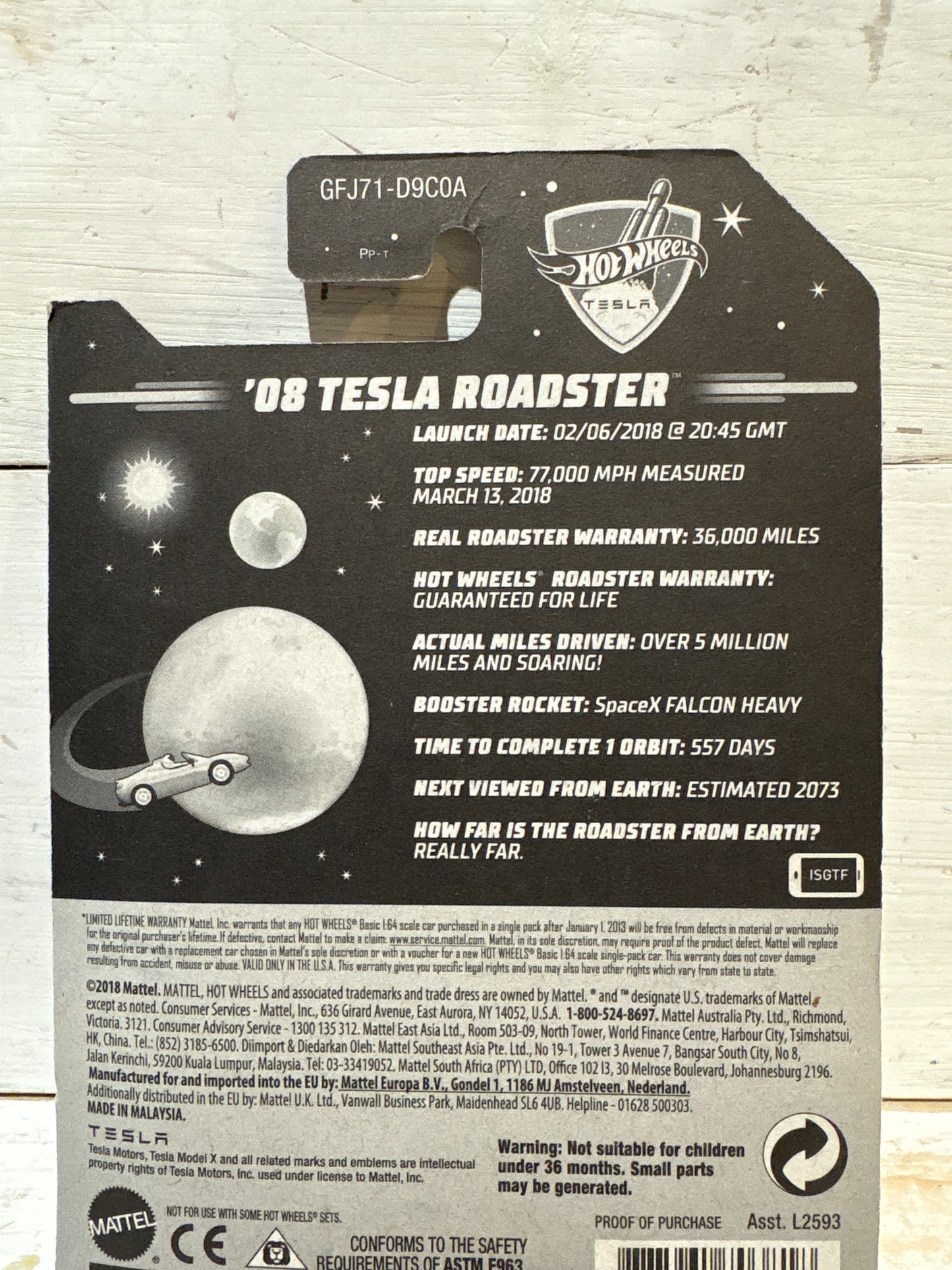Hot Wheels - ‘08 Tesla Roadster - ‘Greetings from Space’ without Astronaut