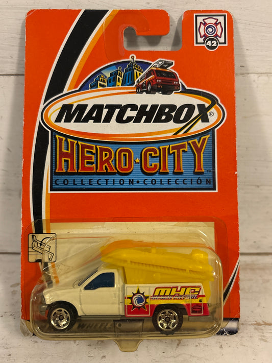 Matchbox - Ford F Series Truck with Rescue Boat - Beach Patrol. On rare Hero City Card