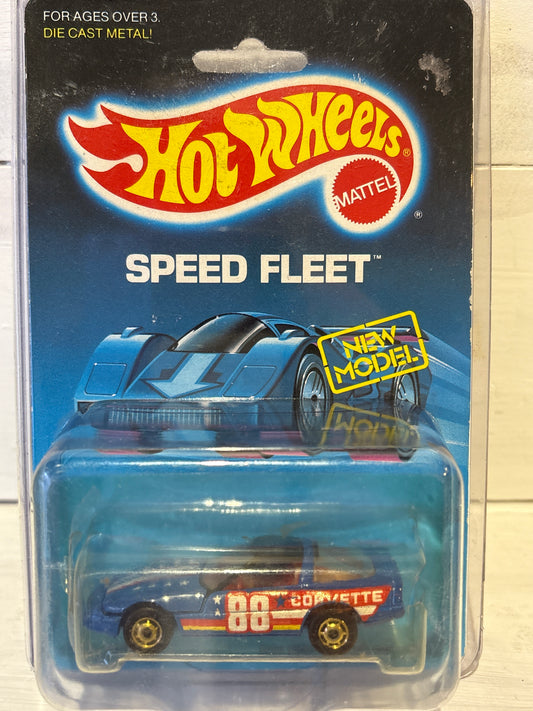 Hot Wheels Speed Fleet - ‘80’s Corvette - Blue with stripes & GHO wheels