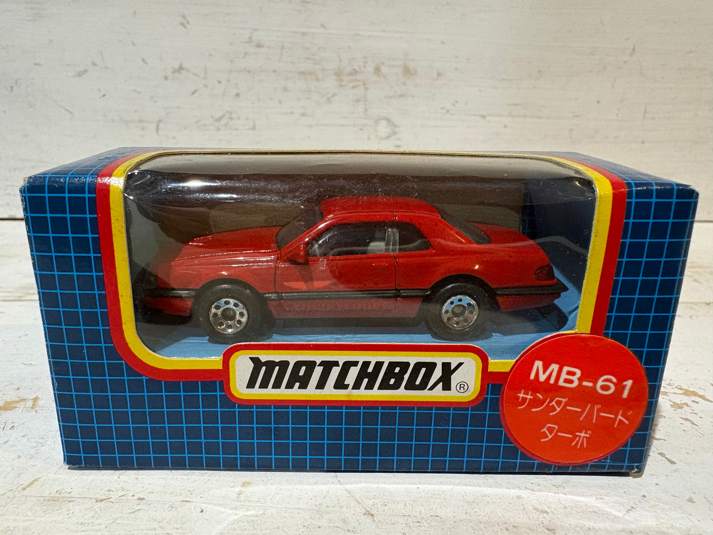Matchbox - 1987 Ford T-bird Turbo Coupe in very Rare Japanese Blue Grid box