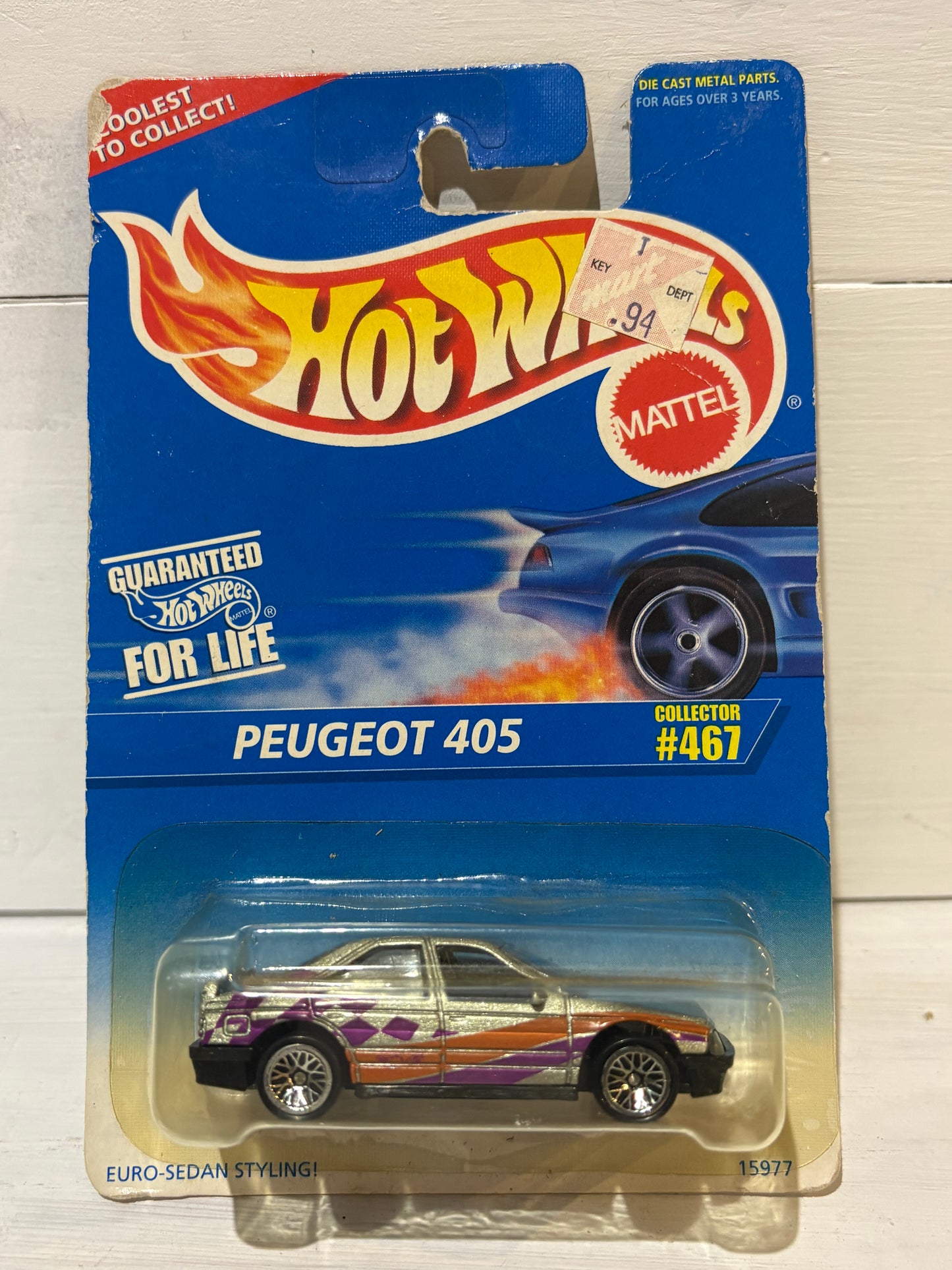 Hot Wheels - Peugeot 405 - Silver with Orange & Purple Tampo - Collector #467