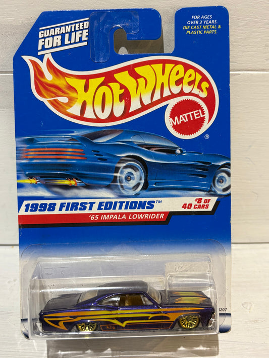 Hot Wheels - ‘65 Impala Lowrider - 1998 First Editions - Purple - Blue Car on Card Variation